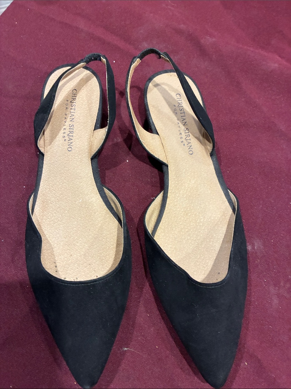 Christian Siriano Black Pointed Slingback Flats - Suede Look